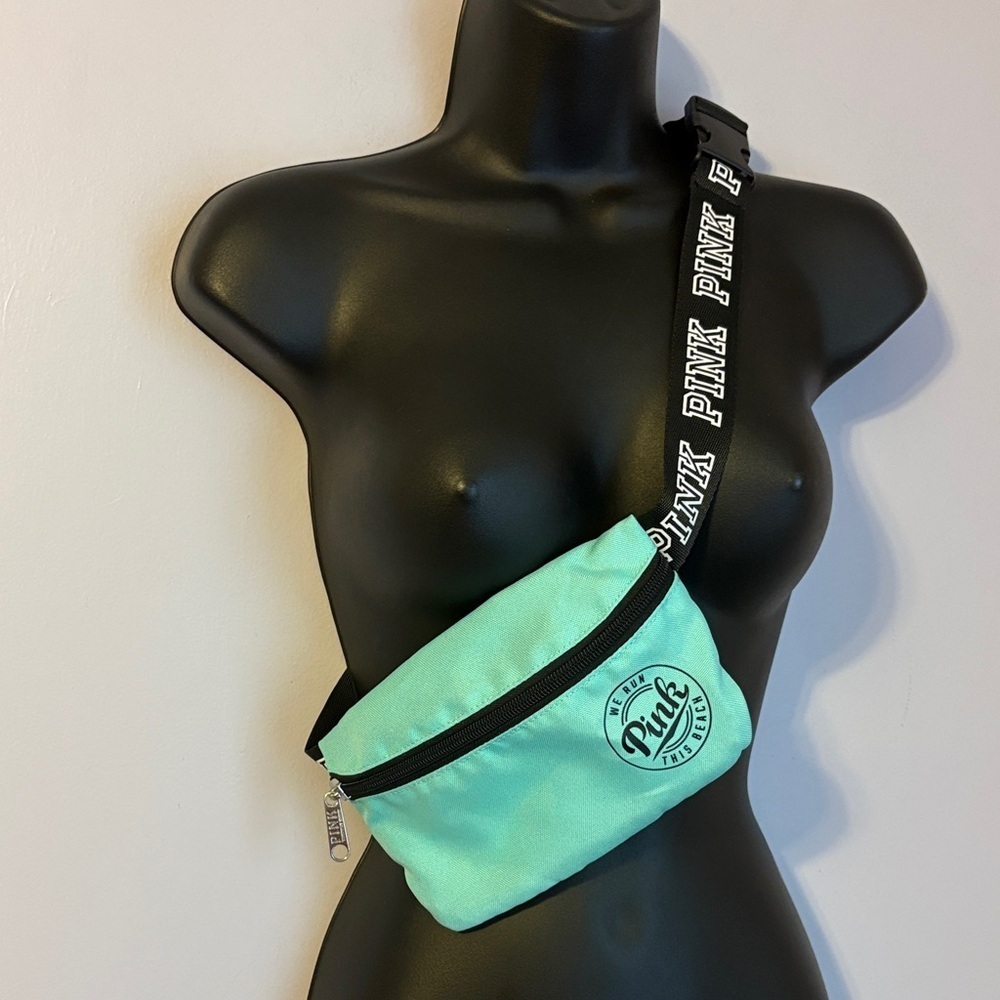 PINK Victoria’s Secret Light Turquoise Belt Bag Spellout Logo Adjustable Strap
